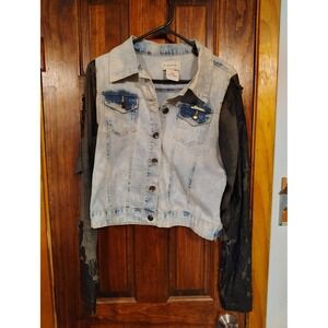 Denim Jacket Womens Kleaux Kouture Lace Sleeve Bleach Wash